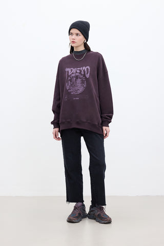 Printed Oversized Sweatshirt Burgundy