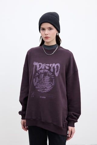 BASKI DETAYLI OVERSIZE SWEATSHIRT BORDO