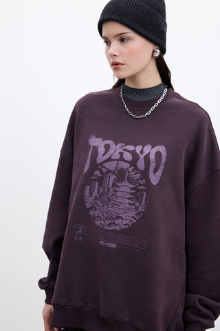 BASKI DETAYLI OVERSIZE SWEATSHIRT BORDO