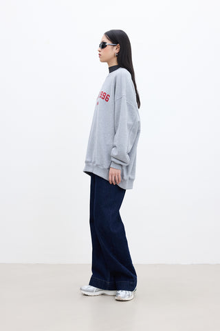 BASKI DETAYLI OVERSIZE SWEATSHIRT GRİ MELANJ