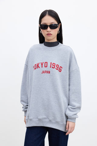 Printed Oversized Sweatshirt Grey Melange