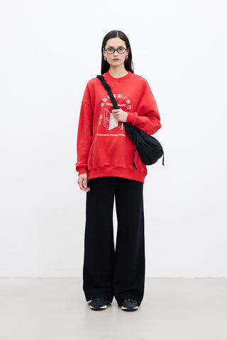 Printed Oversized Sweatshirt Red