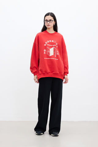 Printed Oversized Sweatshirt Red