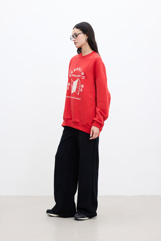 BASKI DETAYLI OVERSIZE SWEATSHIRT KIRMIZI