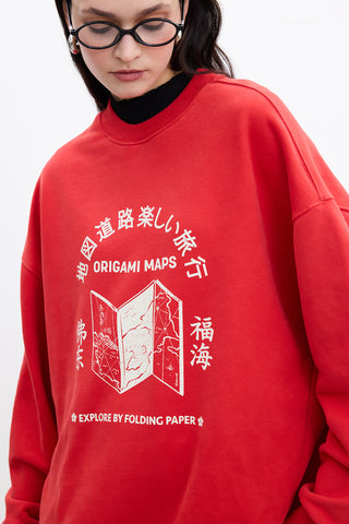 Printed Oversized Sweatshirt Red