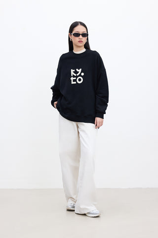 BASKI DETAYLI OVERSIZE SWEATSHIRT SİYAH