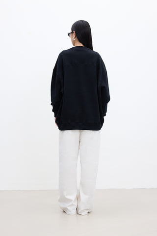 Baskılı Büyük Boy Sweatshirt Siyah
