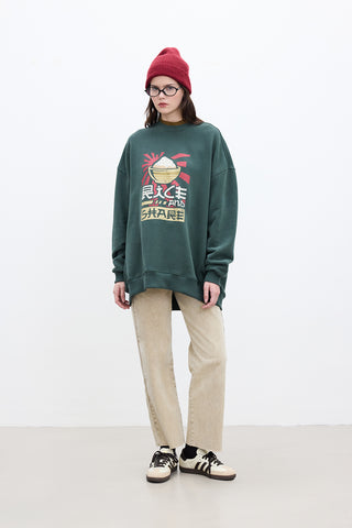 Printed Oversized Sweatshirt Green