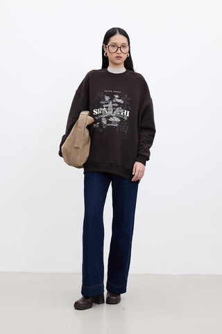 Printed Oversized Sweatshirt Dark Brown