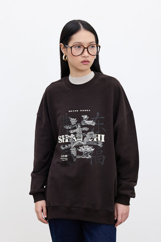 Printed Oversized Sweatshirt Dark Brown