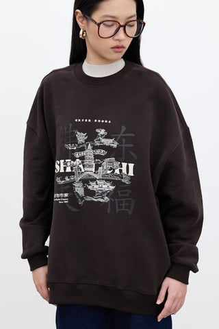 Printed Oversized Sweatshirt Dark Brown