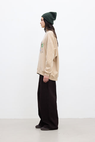 BASKI DETAYLI OVERSIZE SWEATSHIRT CAMEL