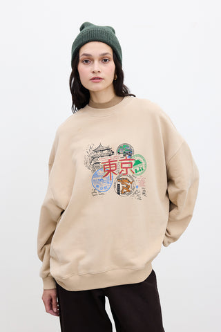 Printed Oversized Sweatshirt Camel