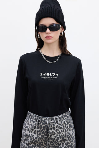 Long-Sleeve Printed T-Shirt Black