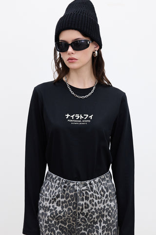 Long-Sleeve Printed T-Shirt Black