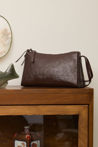 Prism Shaped Faux Leather Bag Dark Brown