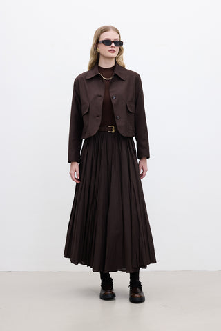 Pleated Maxi Skirt Dark Brown