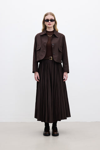 Pleated Maxi Skirt Dark Brown