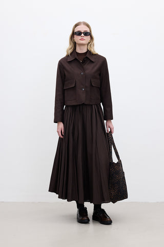 Pleated Maxi Skirt Dark Brown