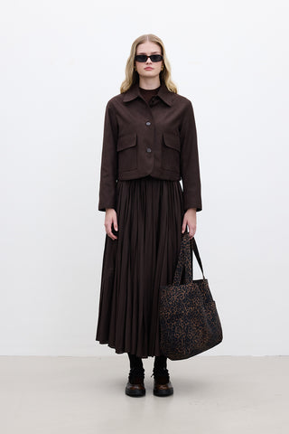 Pleated Maxi Skirt Dark Brown