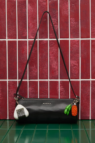 Faux Leather Cylinder Shoulder Bag Black