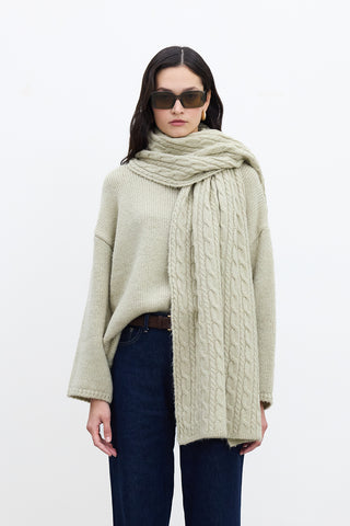 Cable-Knit Scarf Soft Green