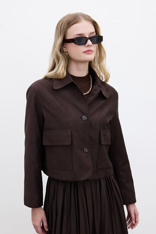 Faux Suede Short Jacket Dark Brown