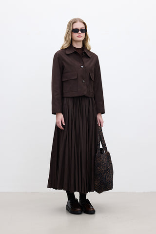 Faux Suede Short Jacket Dark Brown