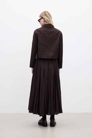 Faux Suede Short Jacket Dark Brown