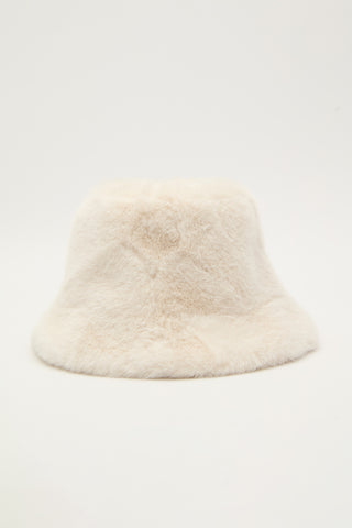 Faux Fur Bucket Hat Ecru