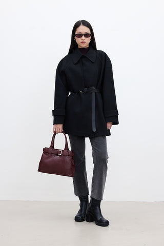 Mari Double Breasted Trench Coat Black