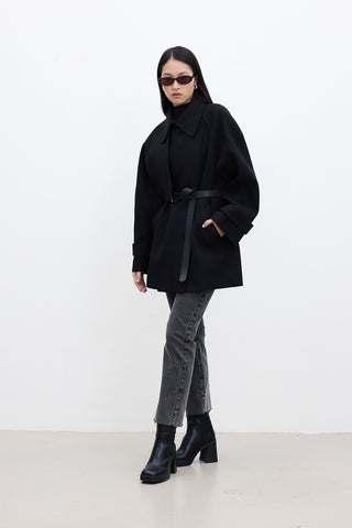 Mari Double Breasted Trench Coat Black