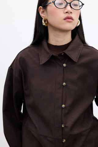 Faux Suede Shirt Dark Brown