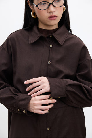 Faux Suede Shirt Dark Brown