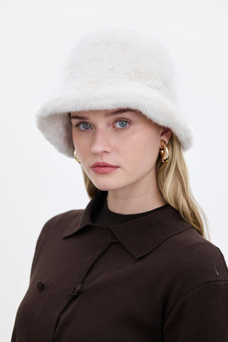 Faux Fur Bucket Hat Ecru