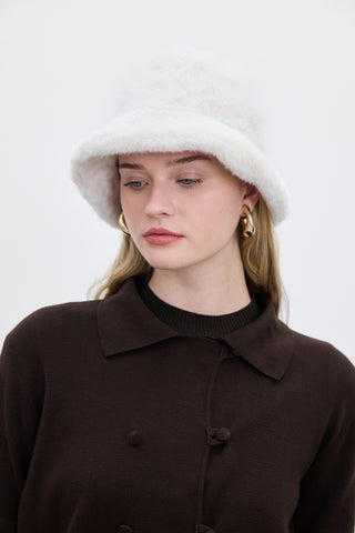 Faux Fur Bucket Hat Ecru