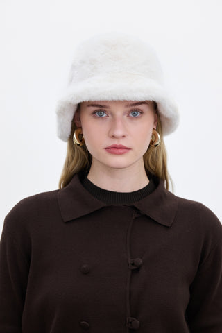 Faux Fur Bucket Hat Ecru