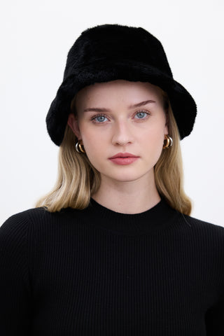 Faux Fur Bucket Hat Black