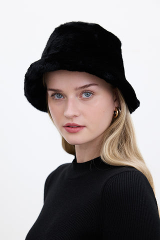 Faux Fur Bucket Hat Black