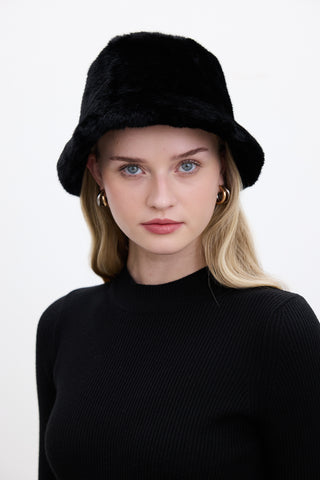 Faux Fur Bucket Hat Black