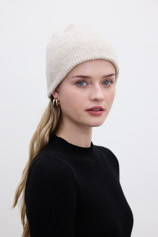 Ribbed Knit Beanie Beige