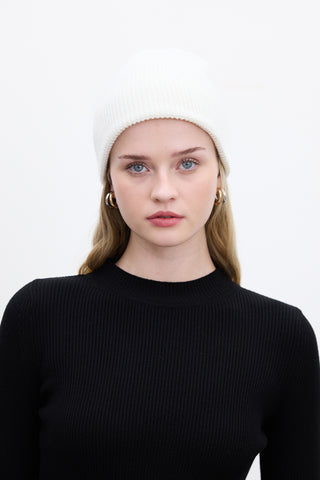 Ribbed Knit Beanie Ecru