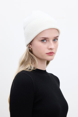 Ribbed Knit Beanie Ecru