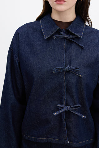 Laced Denim Blouse Dark Blue