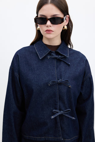 Laced Denim Blouse Dark Blue