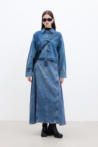 Laced Denim Blouse Blue