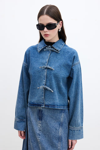 Laced Denim Blouse Blue