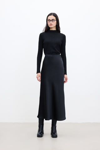 Saten Midi Etek Siyah