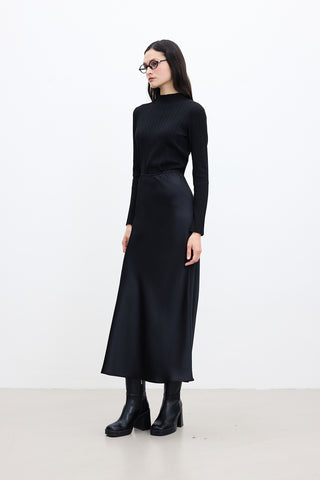 Saten Midi Etek Siyah