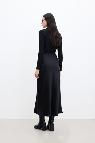 Satin Midi Skirt Black